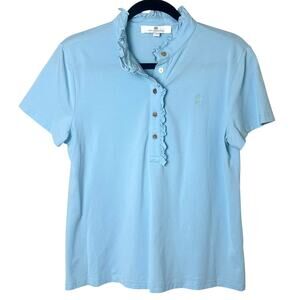 Jean-Pierre Klifa Wellington Top Short Sleeve Ruffle Polo Light Blue Sz XL